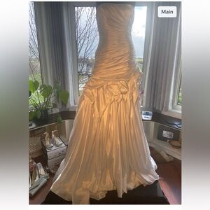 Maggie Sottero White Satin Strapless Back Tie Gown